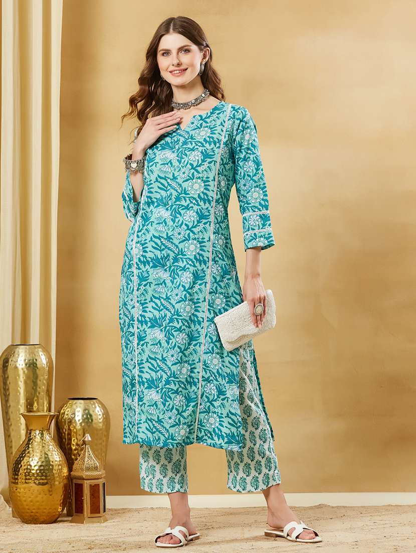 women printed three quarter sleeves kurta pant set  - 22521178 -  Standard Image - 3