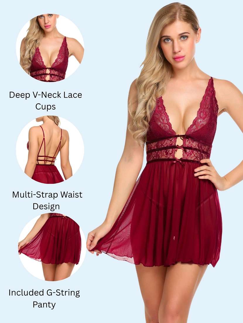 Women Self Design Shoulder Strap Babydoll Set - 22521205 -  Standard Image - 3