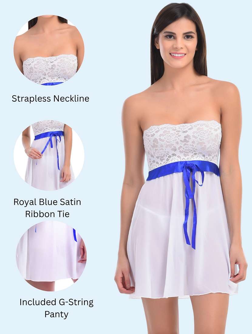 Women Self Design Off Shoulder Babydoll Set - 22521209 -  Standard Image - 3