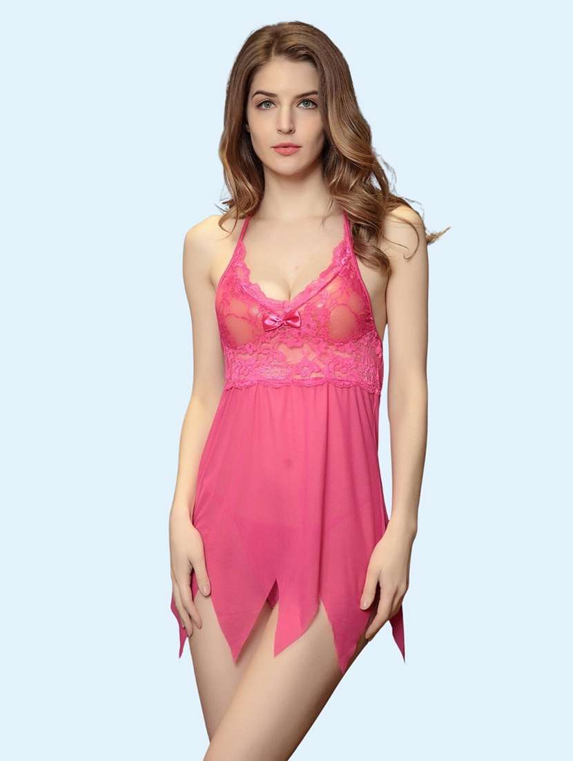 women self design halter neck babydoll set