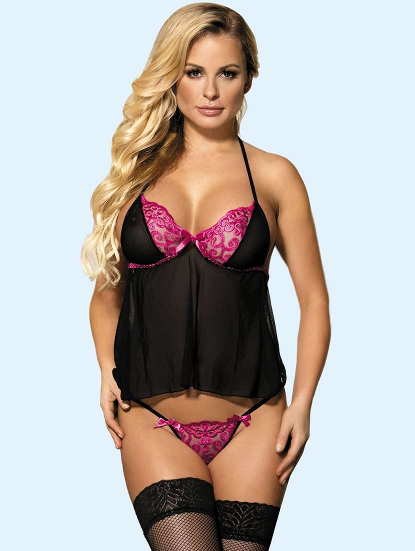 women self design halter neck babydoll set