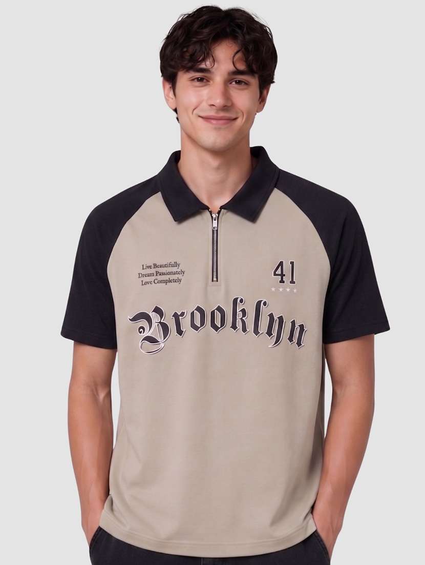 men color block raglan sleeve regular fit polo t-shirt