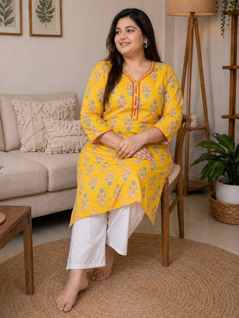 women plus size printed three quarter sleeve straight kurta - 22521350 -  Standard Image - 5