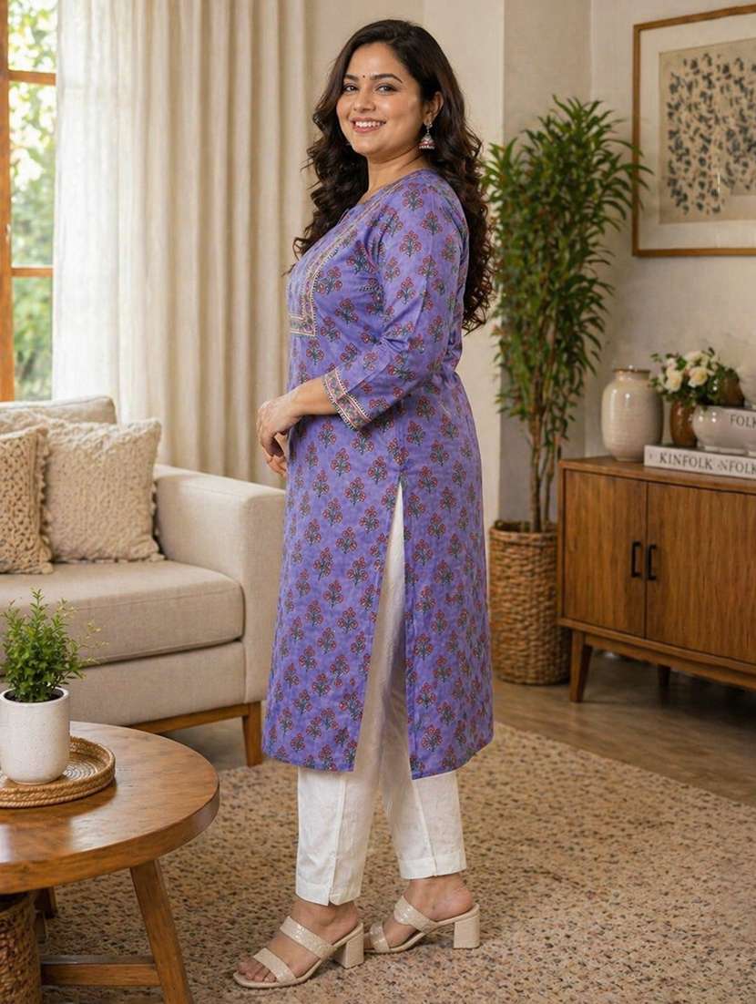 women plus size printed three quarter sleeve straight kurta - 22521354 -  Standard Image - 3