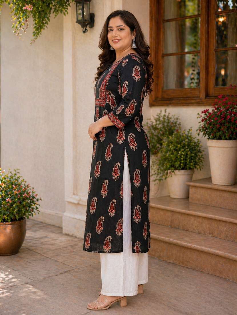 women plus size printed three quarter sleeve straight kurta - 22521363 -  Standard Image - 3