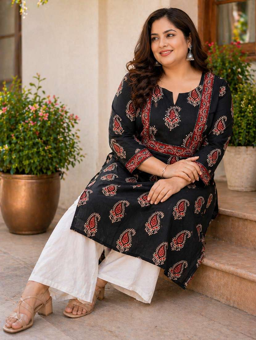 women plus size printed three quarter sleeve straight kurta - 22521363 -  Standard Image - 5