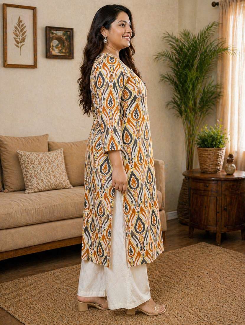 Women Plus Size Printed Three Quarter Sleeve Straight Kurta - 22521364 -  Standard Image - 3