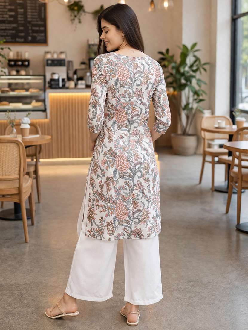 women printed three quarter sleeve straight kurta - 22521368 -  Standard Image - 3