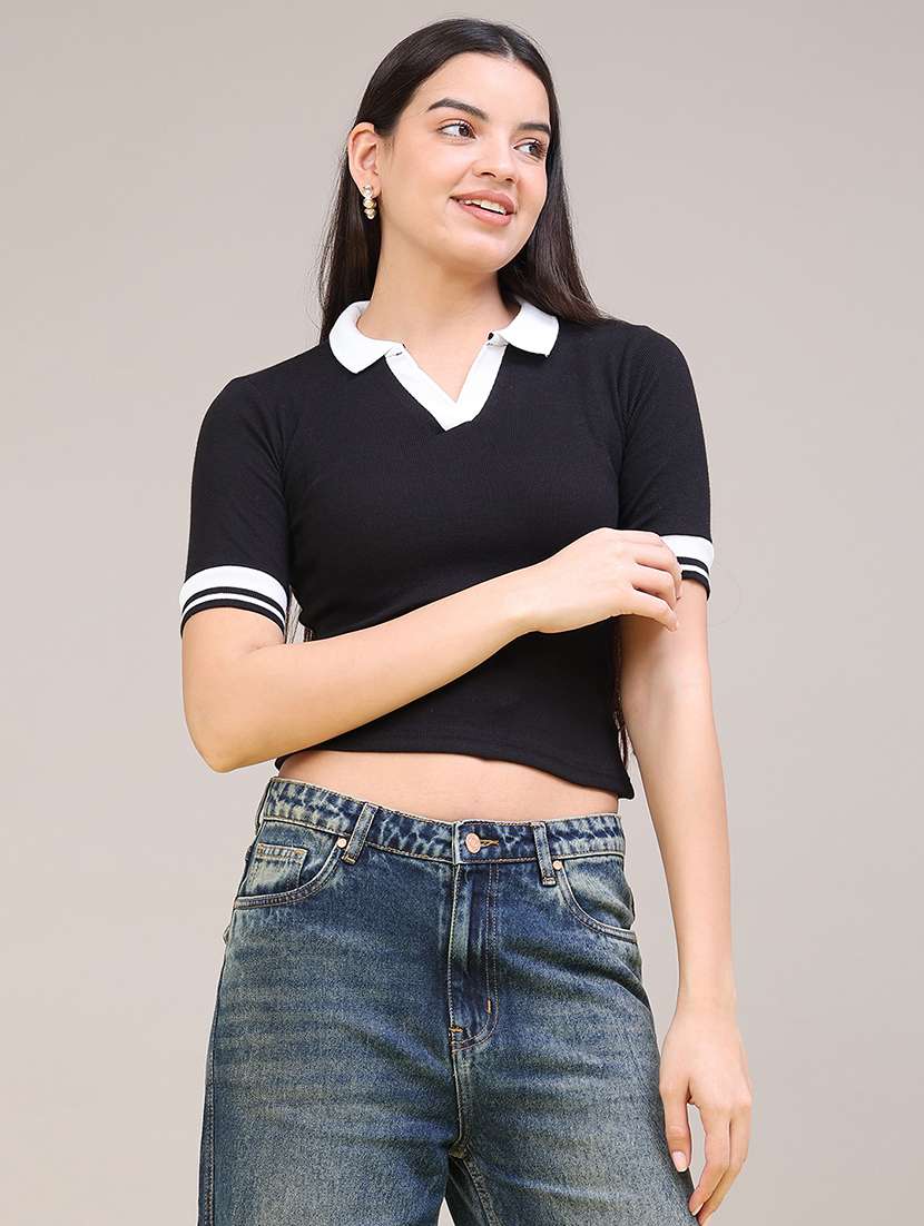 Women Solid Short Sleeves Polo T-shirt - 22522469 -  Standard Image - 3