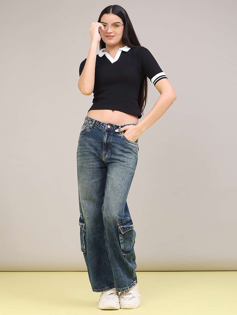 Women Solid Short Sleeves Polo T-shirt - 22522469 -  Standard Image - 5