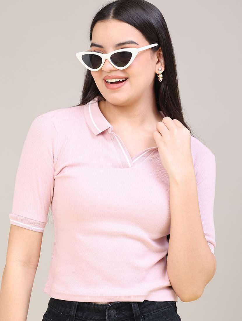 women solid short sleeves polo t-shirt