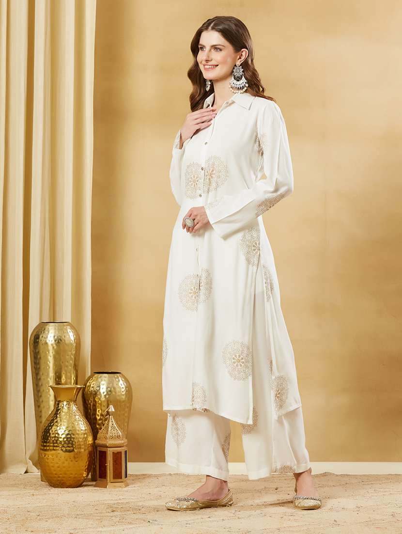 women printed three quarter sleeves kurta palazzo set - 22522535 -  Standard Image - 3