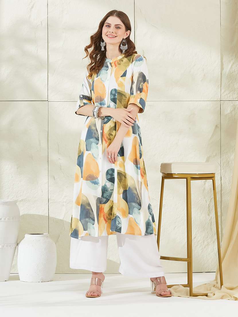 women printed short sleeves a-line kurta 
