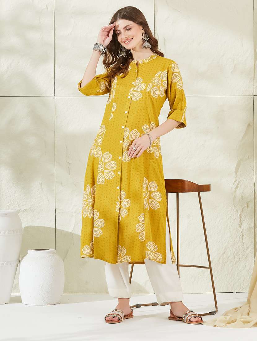 women printed short sleeves a-line kurta 