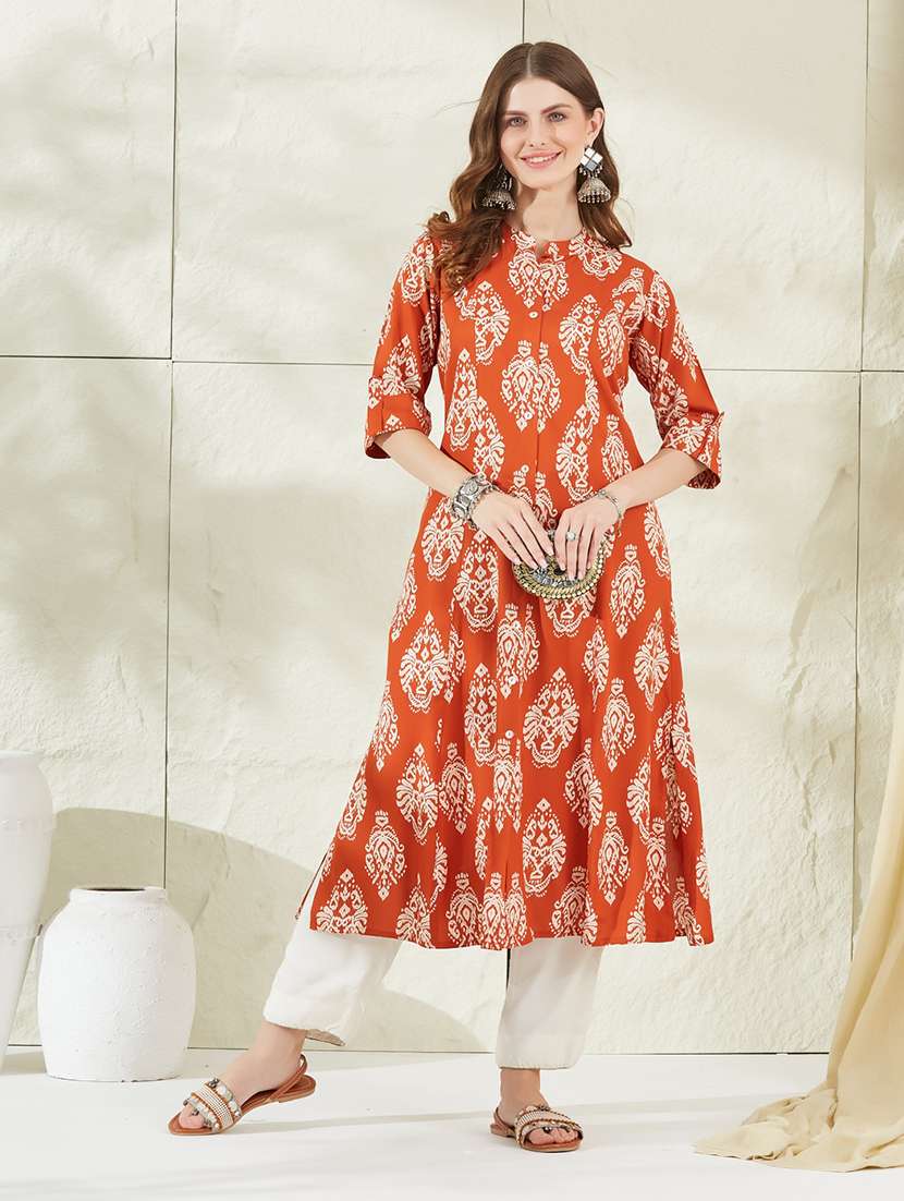 women printed short sleeves a-line kurta 