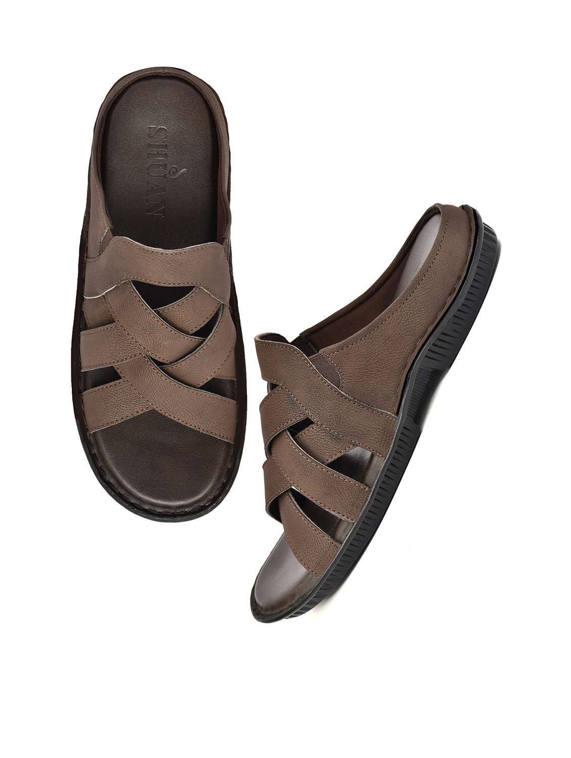 men brown slip on sandal - 22522581 -  Standard Image - 3