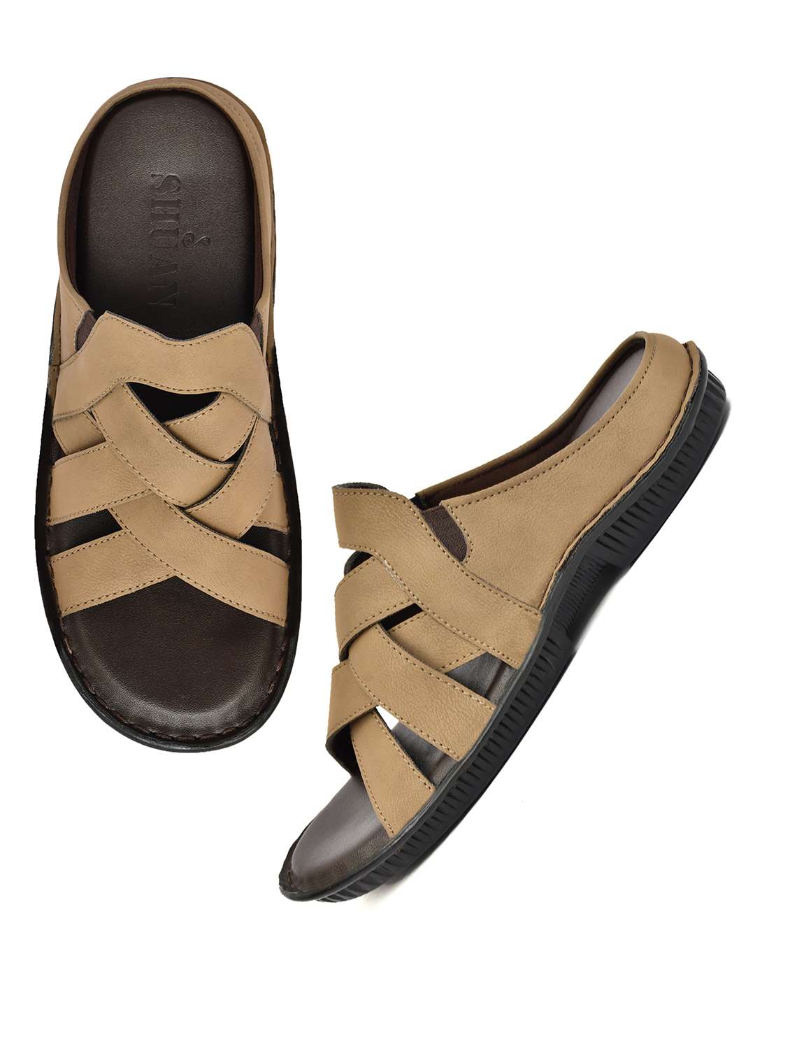 men beige slip on sandal - 22522583 -  Standard Image - 3