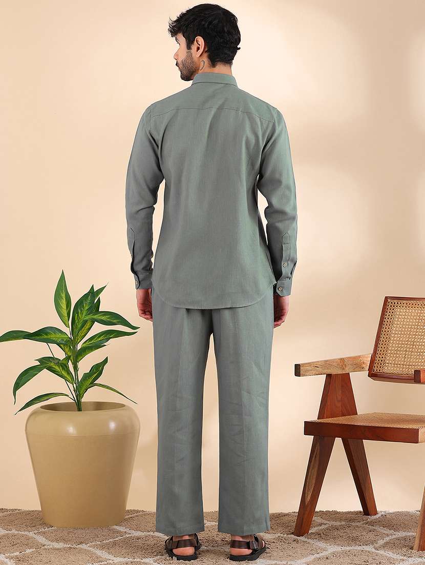 men solid long sleeve shirt & trouser co-ord set - 22522596 -  Standard Image - 3