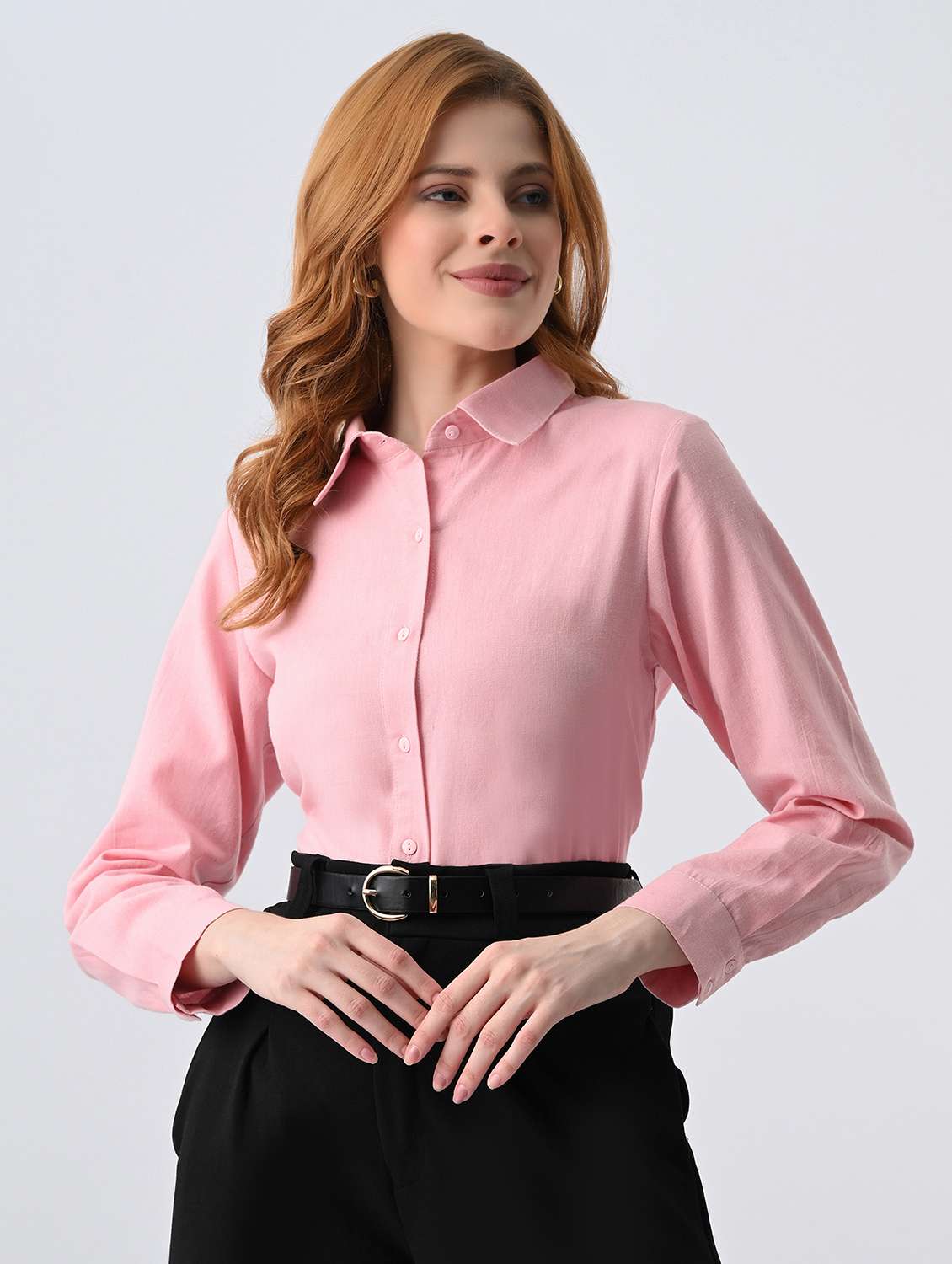 women solid collared formal shirt