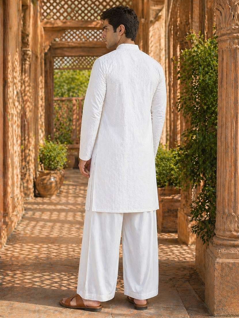men embroidered mandarin neck kurta pyjama set - 22522634 -  Standard Image - 3