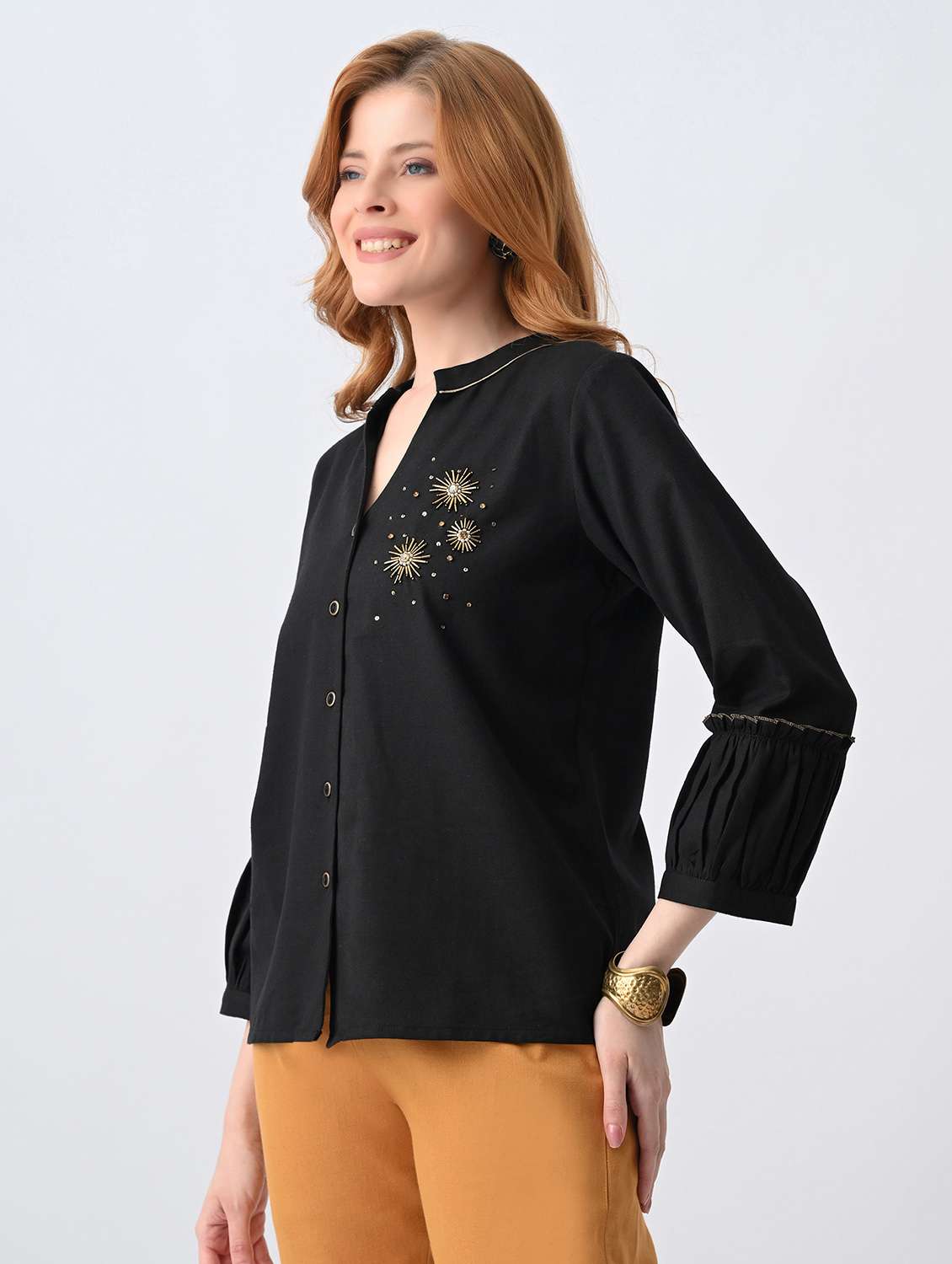 women embroidered mandarin neck regular top - 22522635 -  Standard Image - 3