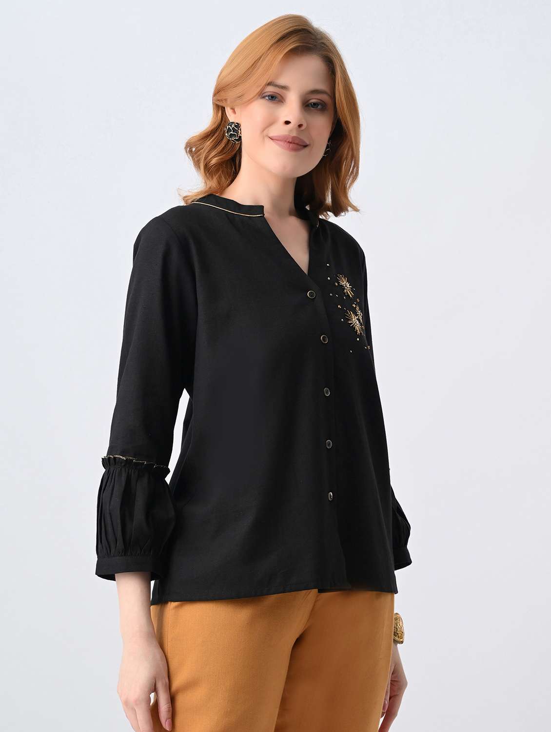 women embroidered mandarin neck regular top - 22522635 -  Standard Image - 5