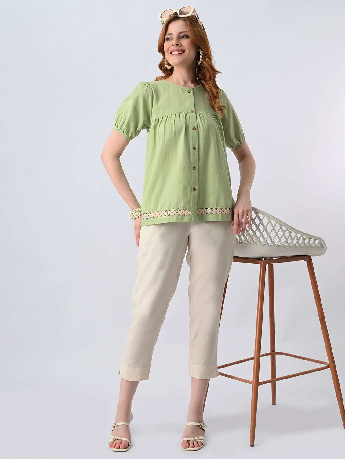 women solid round neck a-line top - 22522639 -  Standard Image - 5