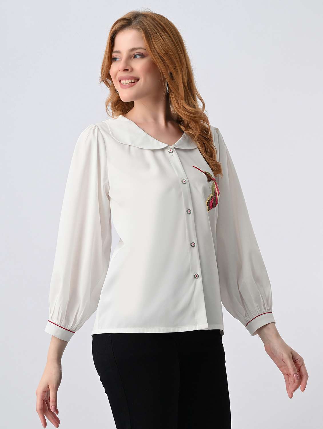 women embroidered peter pan neck regular top - 22522641 -  Standard Image - 3