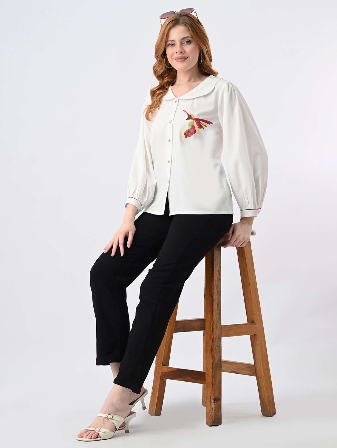 women embroidered peter pan neck regular top - 22522641 -  Standard Image - 5
