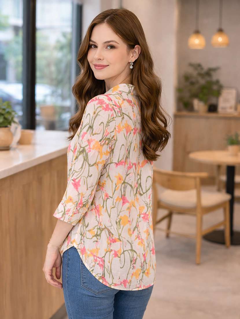 women printed three quarter sleeve shirt - 22522644 -  Standard Image - 3