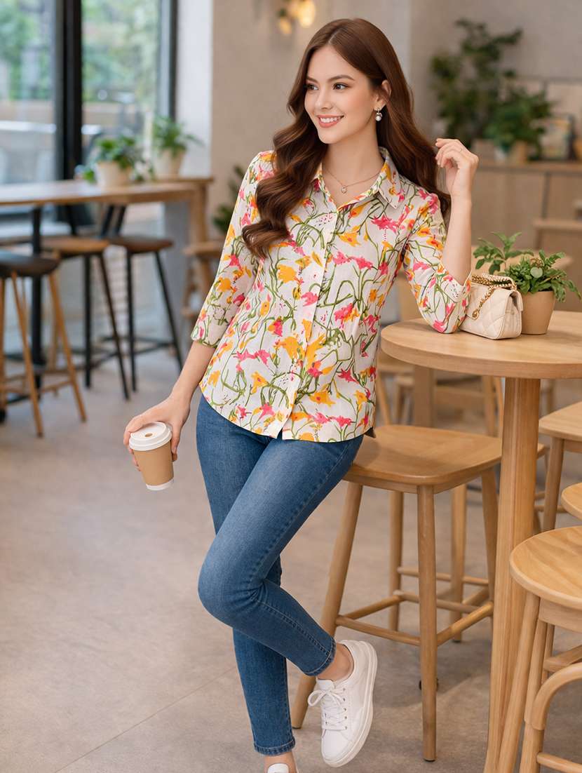 women printed three quarter sleeve shirt - 22522644 -  Standard Image - 5