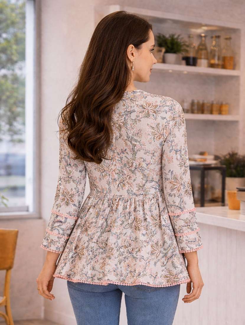 Women Printed Three Quarter Sleeve Ethnic Top - 22522648 -  Standard Image - 3