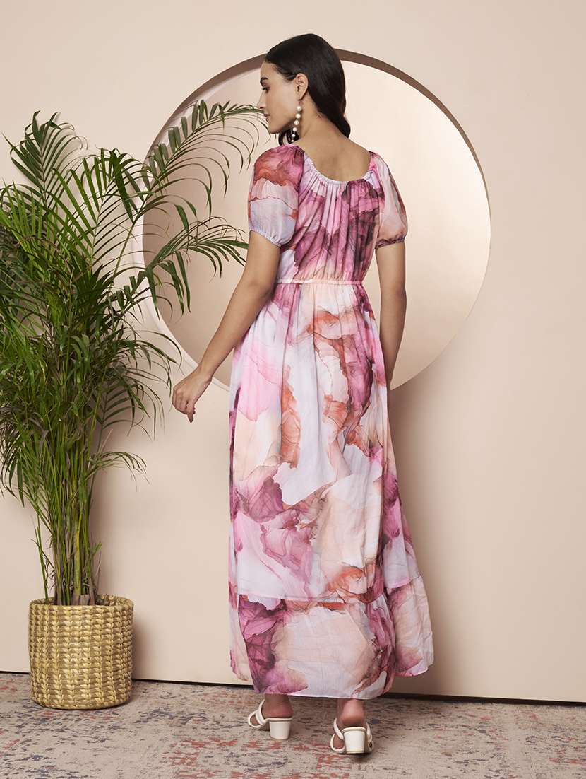 women printed round neck fit and flare dress - 22522653 -  Standard Image - 3