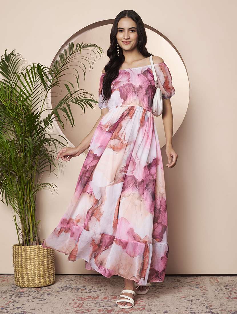 women printed round neck fit and flare dress - 22522653 -  Standard Image - 5
