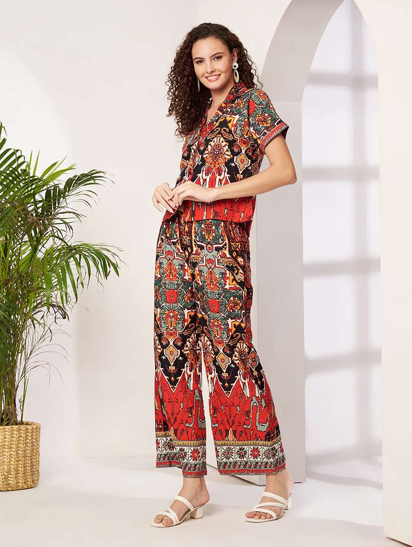 women printed collared shirt and trouser co-ord set - 22522661 -  Standard Image - 3