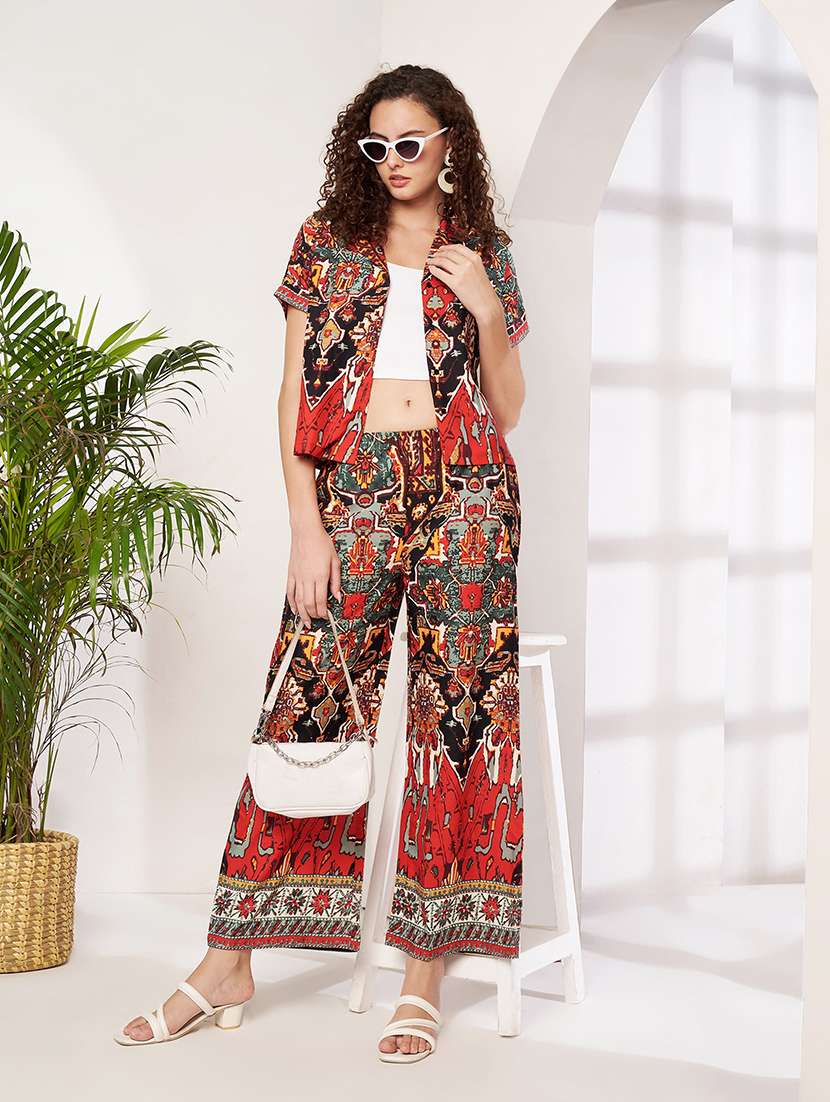 women printed collared shirt and trouser co-ord set - 22522661 -  Standard Image - 5