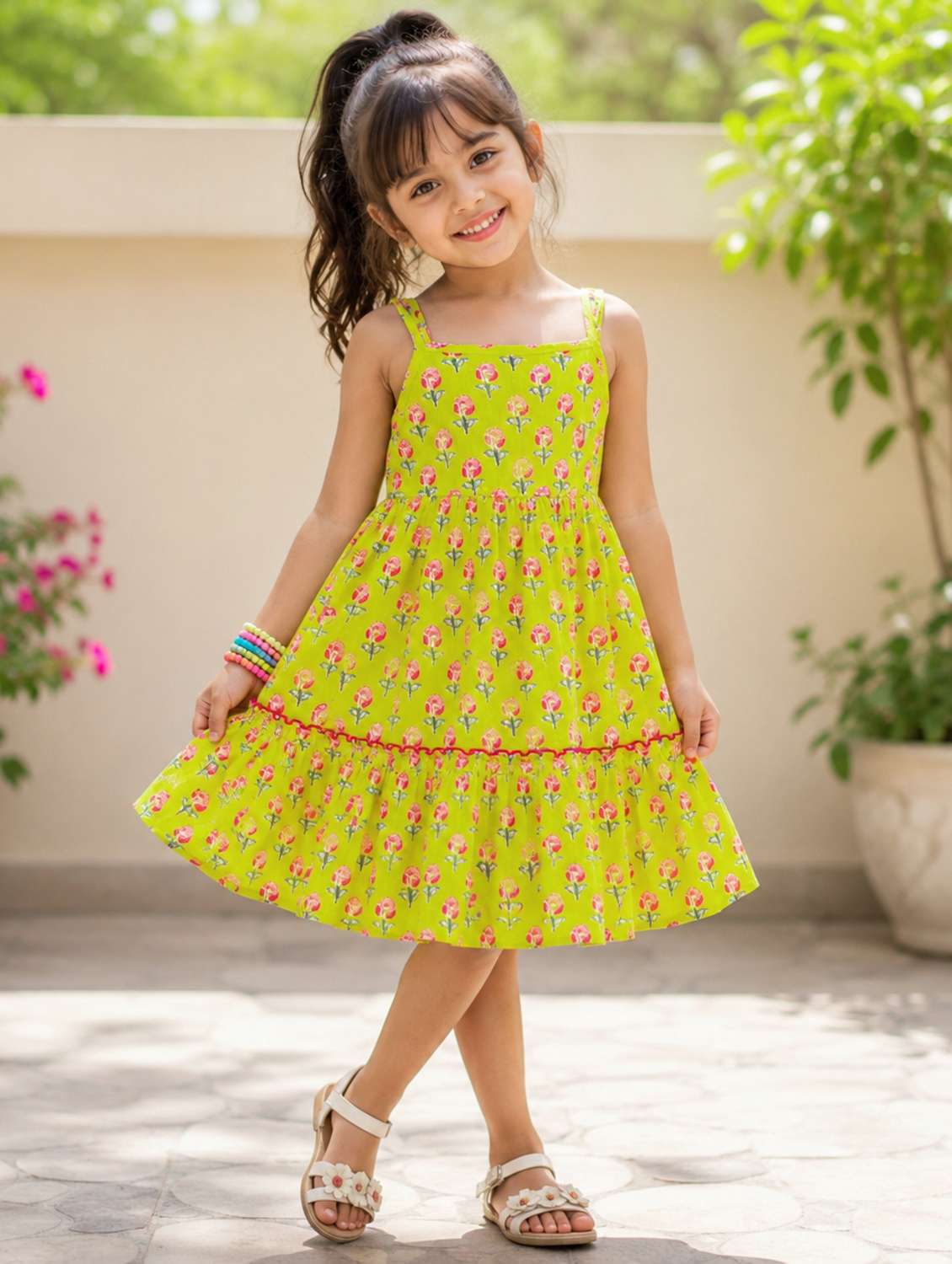 girls printed shoulder strap tiered dress
