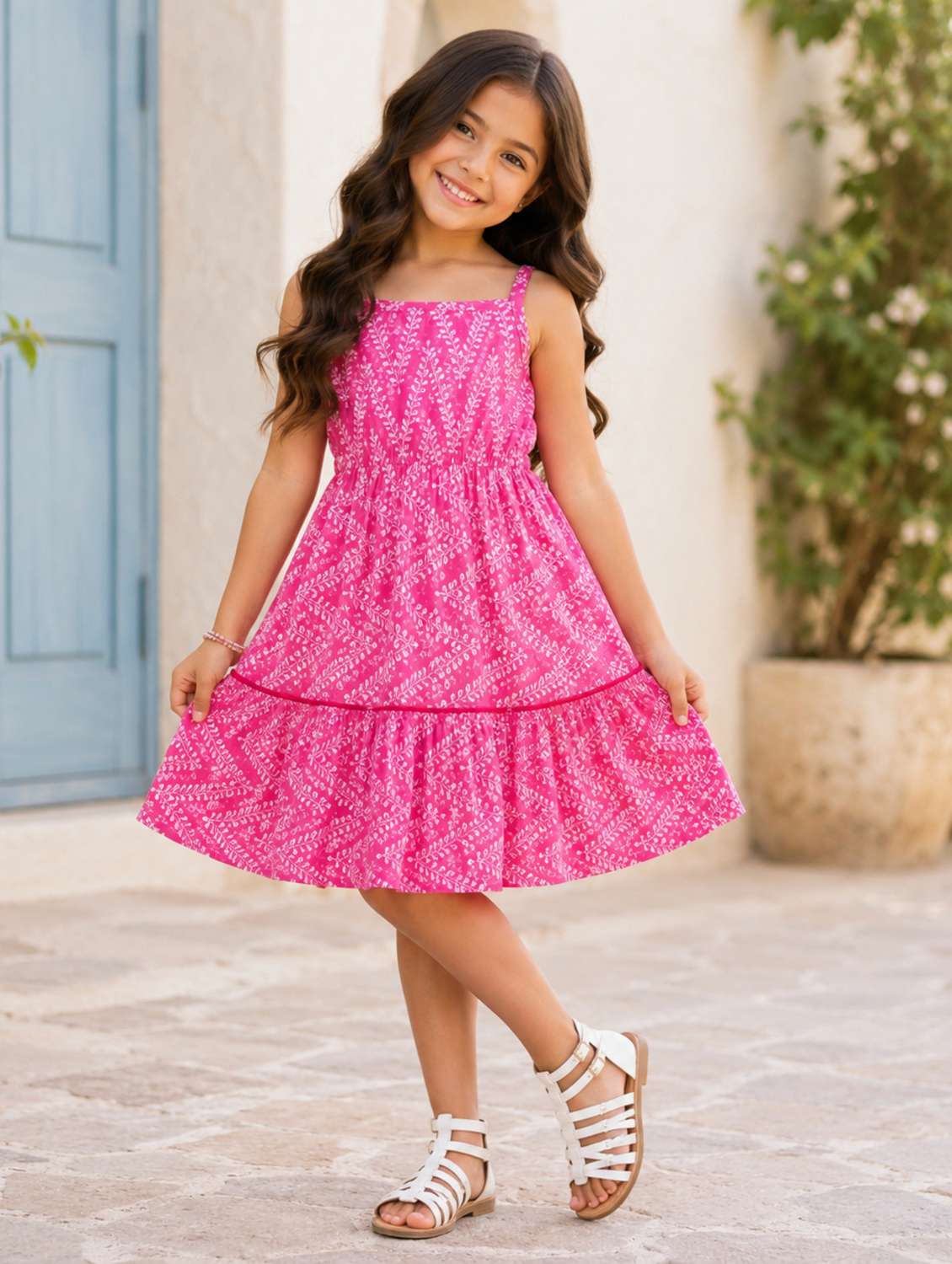 girls printed shoulder strap tiered dress