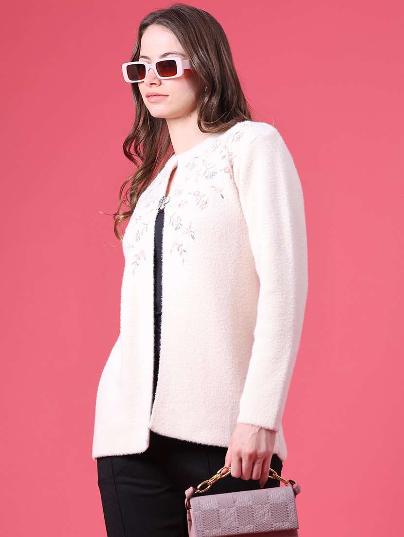 women embroidered long sleeves regular cardigan