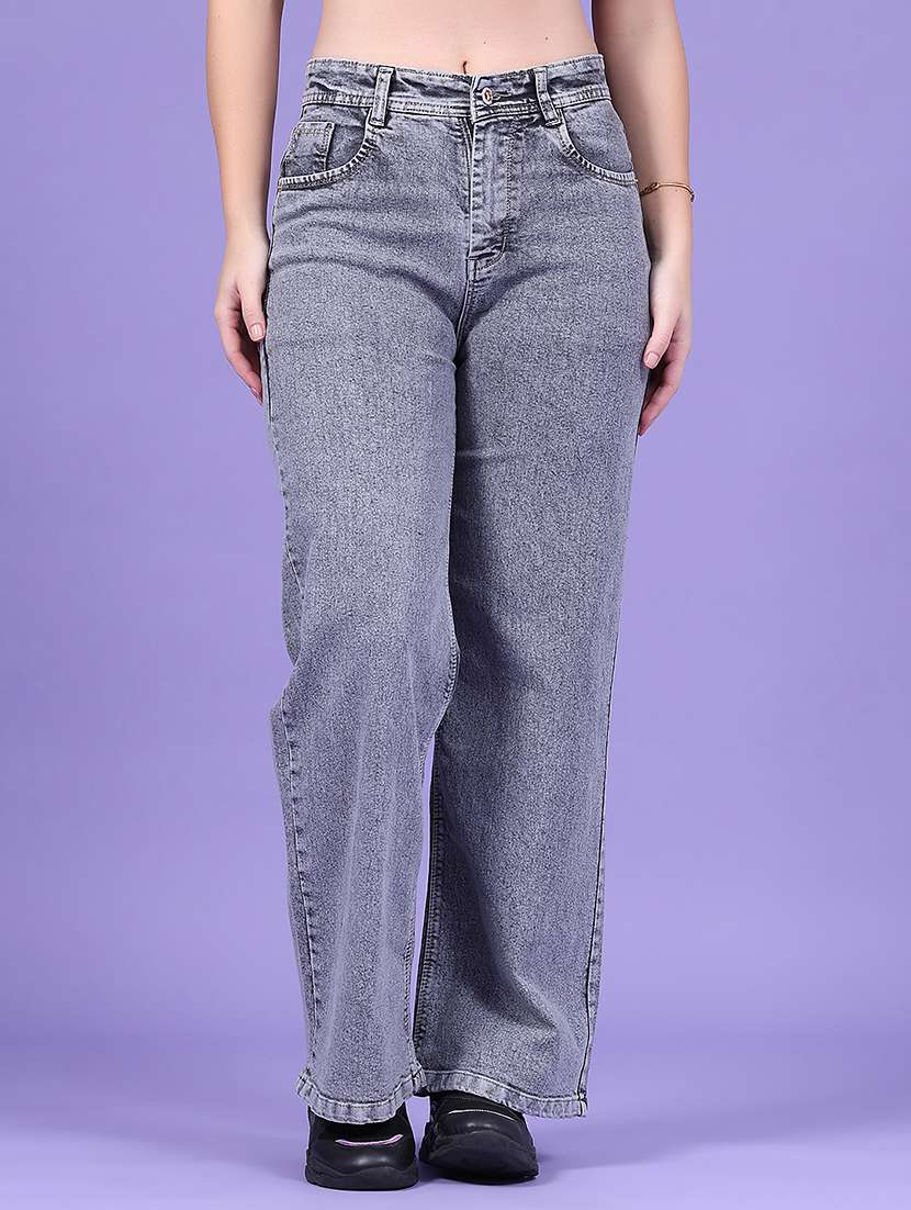 women washed high rise straight jeans
