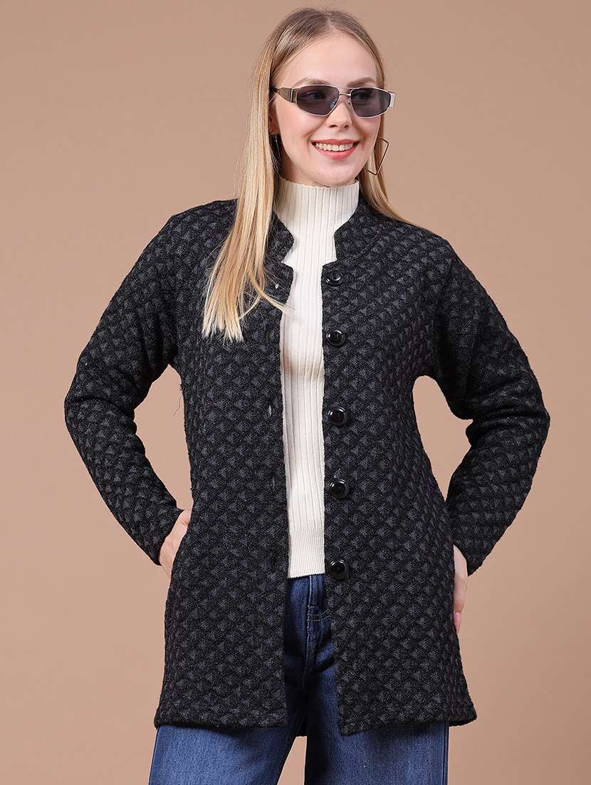 women self design long sleeves regular fit coat