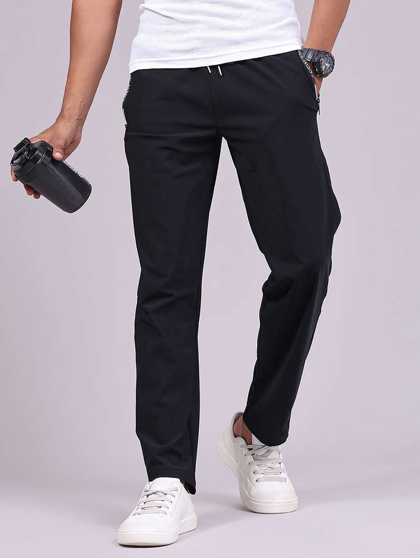 men solid mid rise regular fit track pant