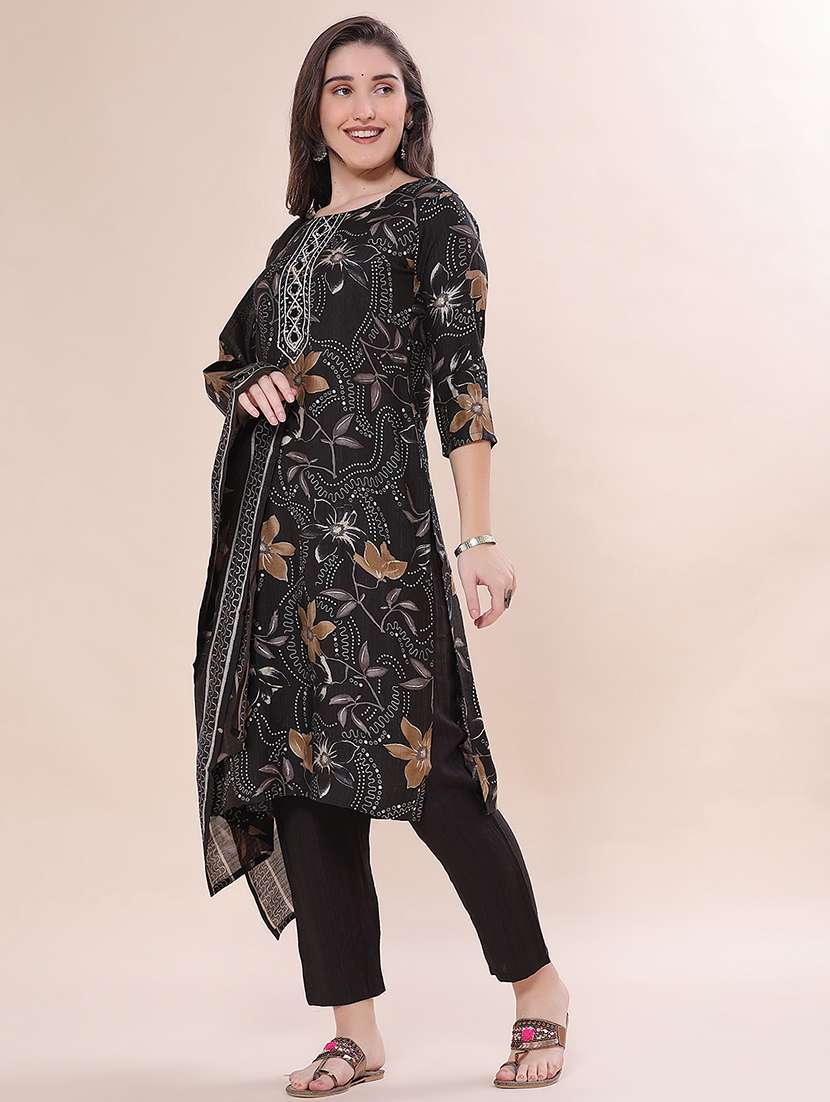 women printed three quarter sleeves kurta pant with dupatta set - 22524142 -  Standard Image - 3