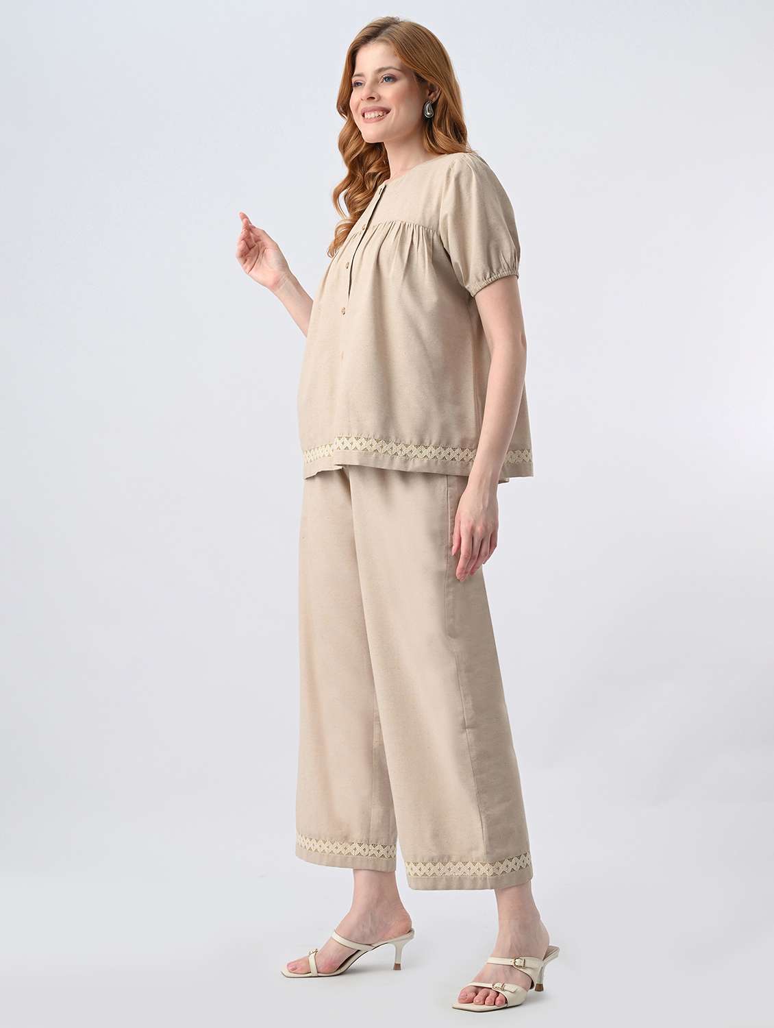 women solid short sleeve top & trouser set co-ord - 22524284 -  Standard Image - 5