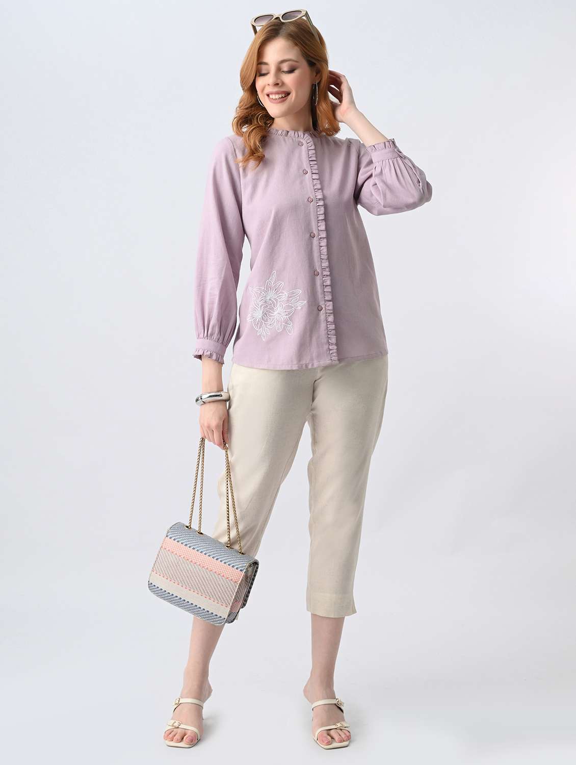 women embroidered round neck regular shirt - 22524289 -  Standard Image - 5