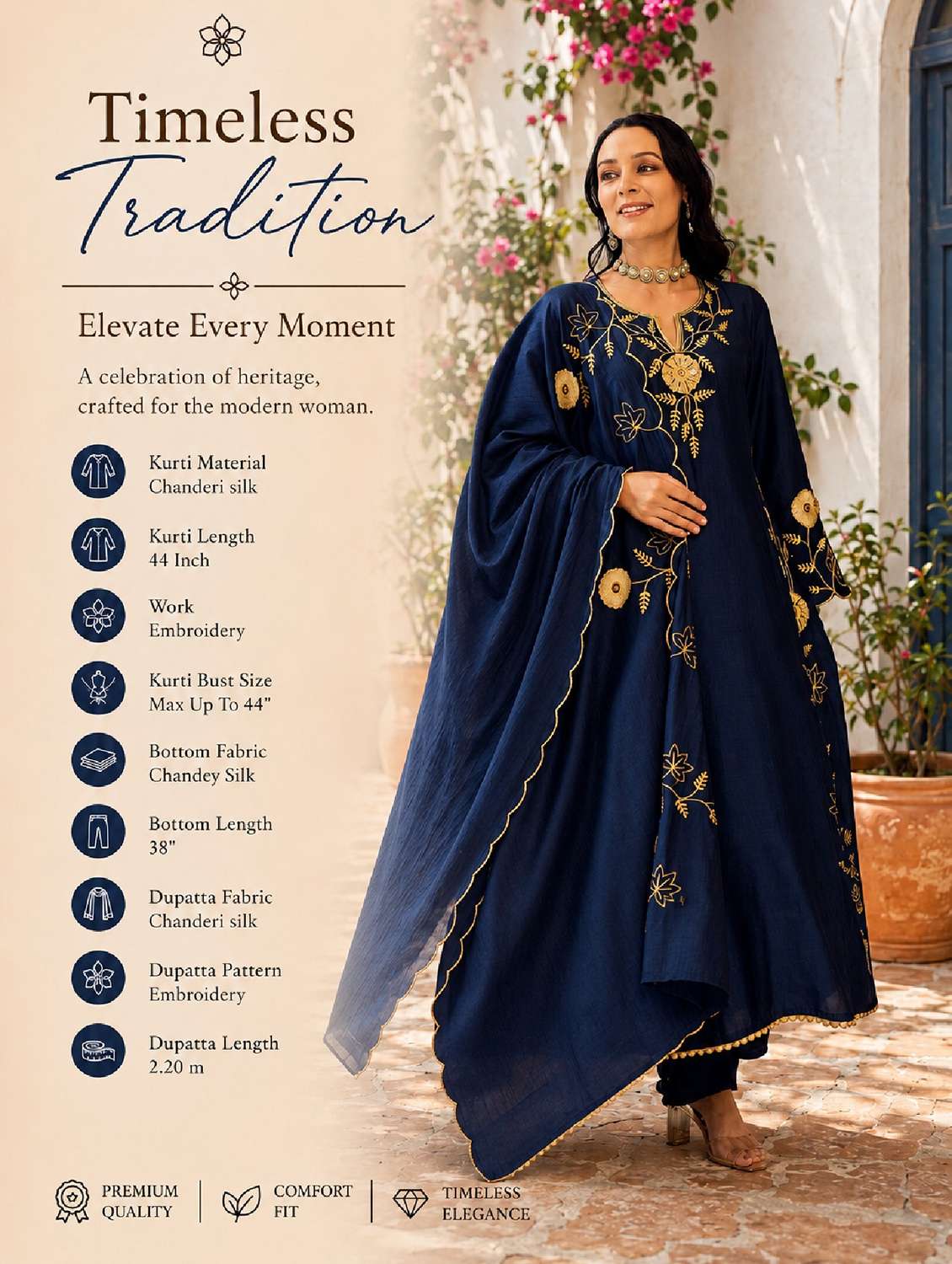 women embroidered three quarter sleeves kurta pant set with dupatta - 22524300 -  Standard Image - 5