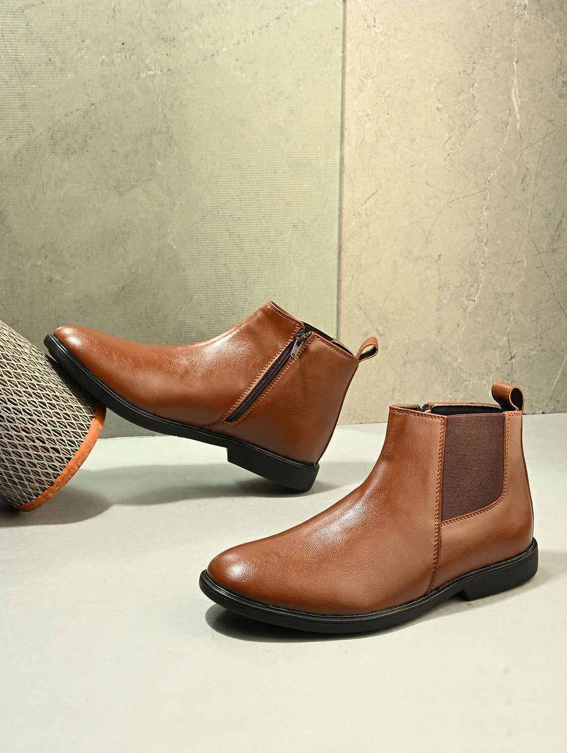 men tan slip on boot