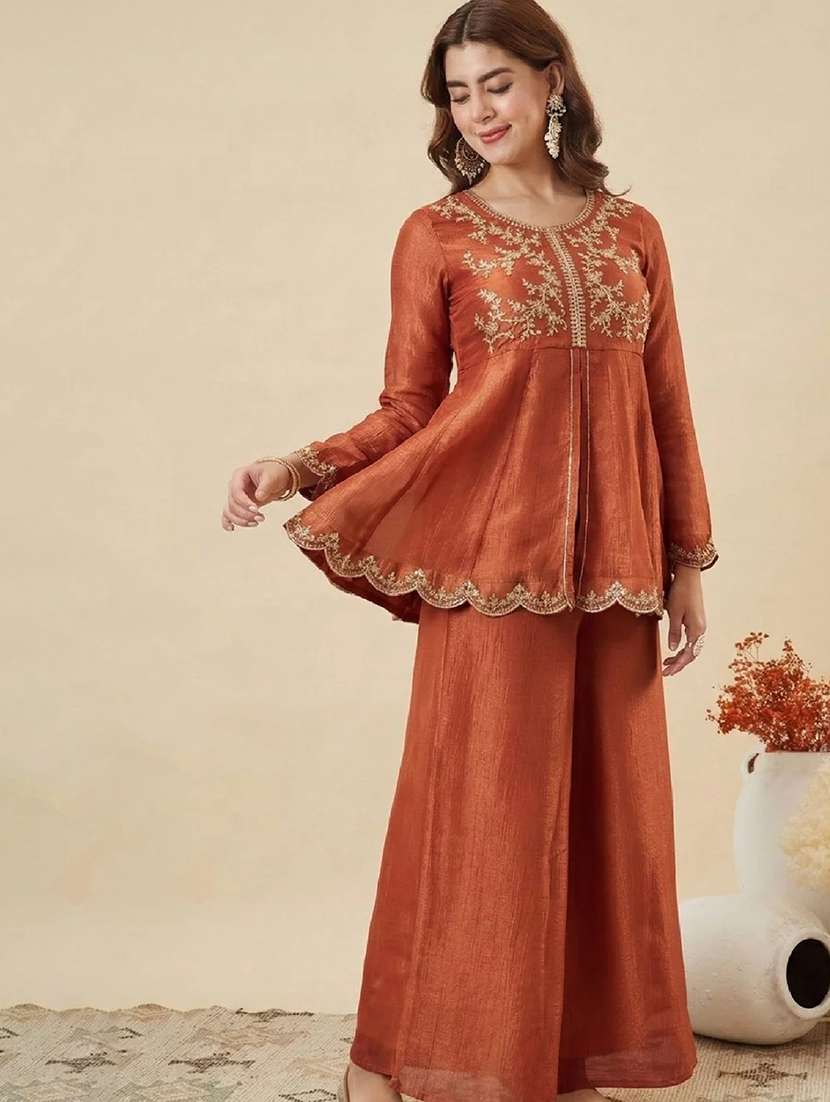 women embroidered long sleeve kurta palazzo with dupatta set - 22524457 -  Standard Image - 3