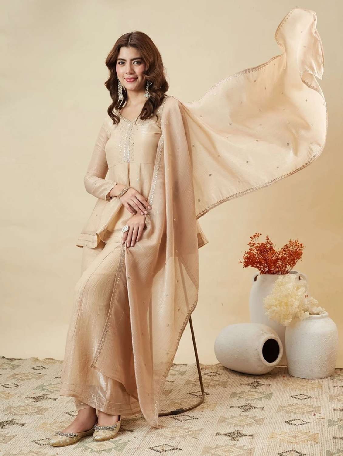 women embroidered long sleeve kurta palazzo with dupatta set - 22524463 -  Standard Image - 3