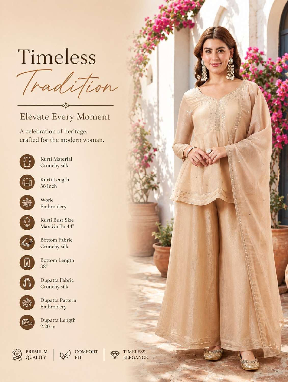 women embroidered long sleeve kurta palazzo with dupatta set - 22524463 -  Standard Image - 5